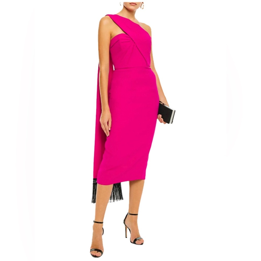 Andrew Gn hot pink one shoulder scarf pleated bustier sheath dress FR 42 BNWT